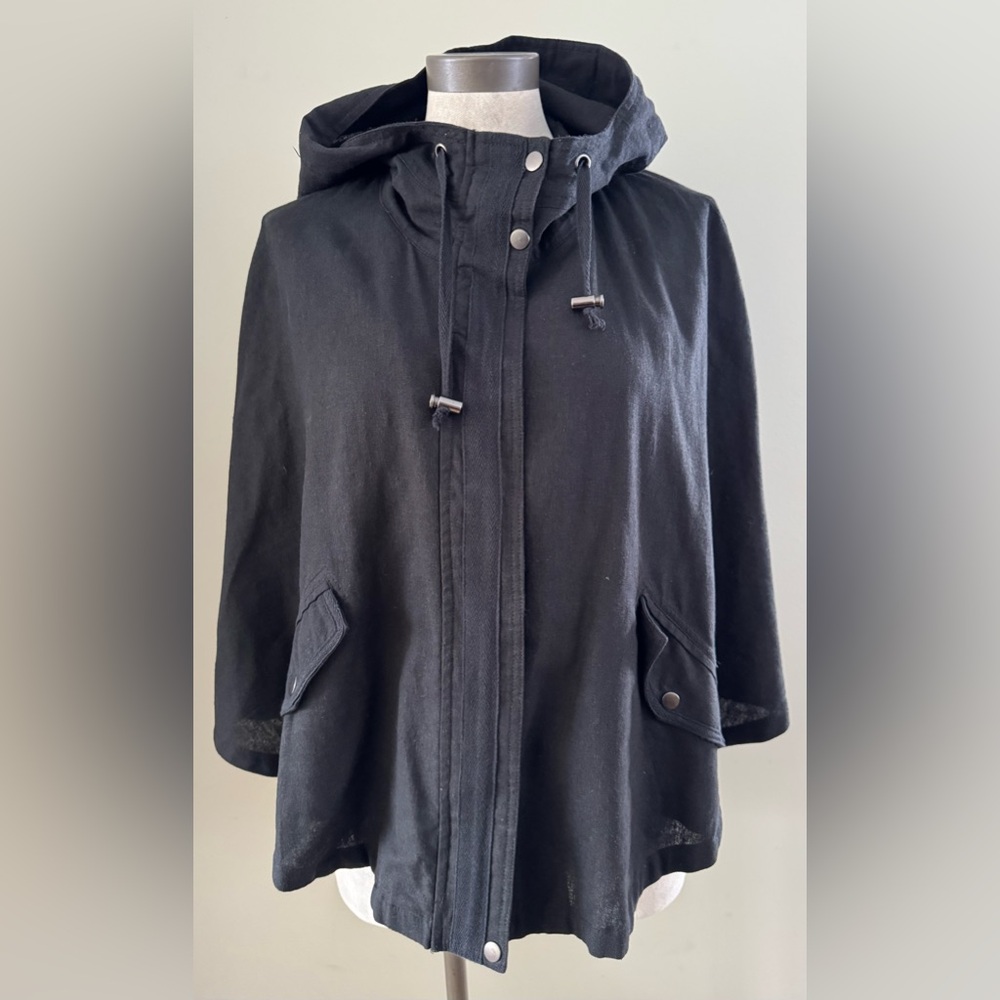 Black Linen Short Cape / Cloak with Hood